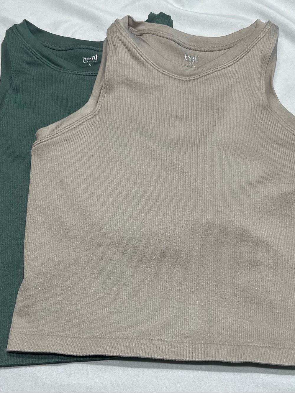 Pro-Fit Ribbed Tank Top Duo - Taupe & Forest Green